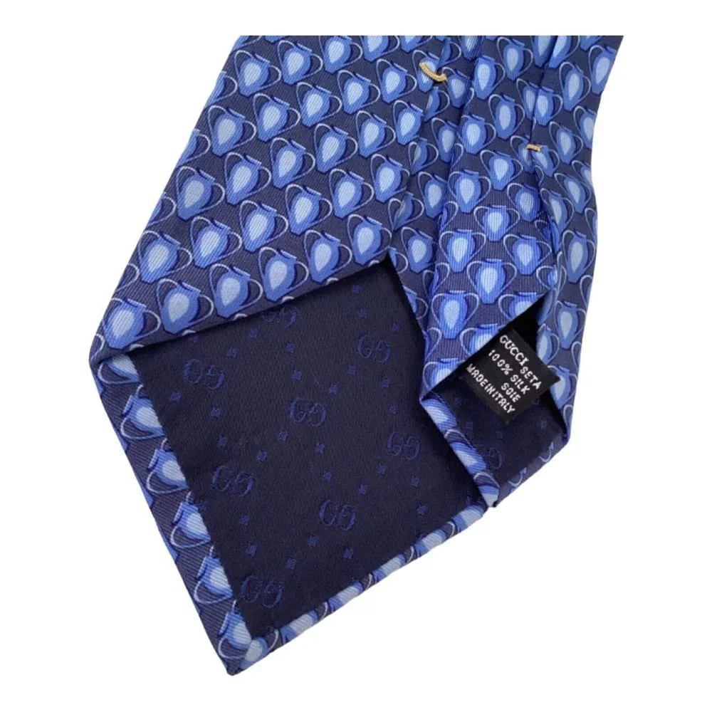 GUCCI Blue Pot Silk Tie Italy 57